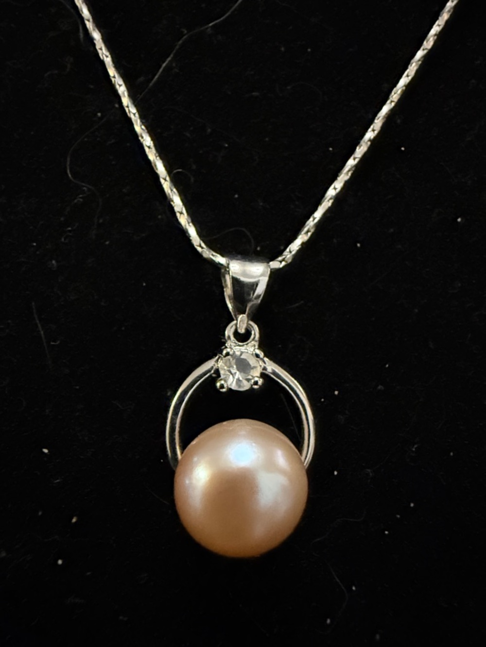 18kGP white gold Pearl Pendant Necklace - Pink Pearl Accent